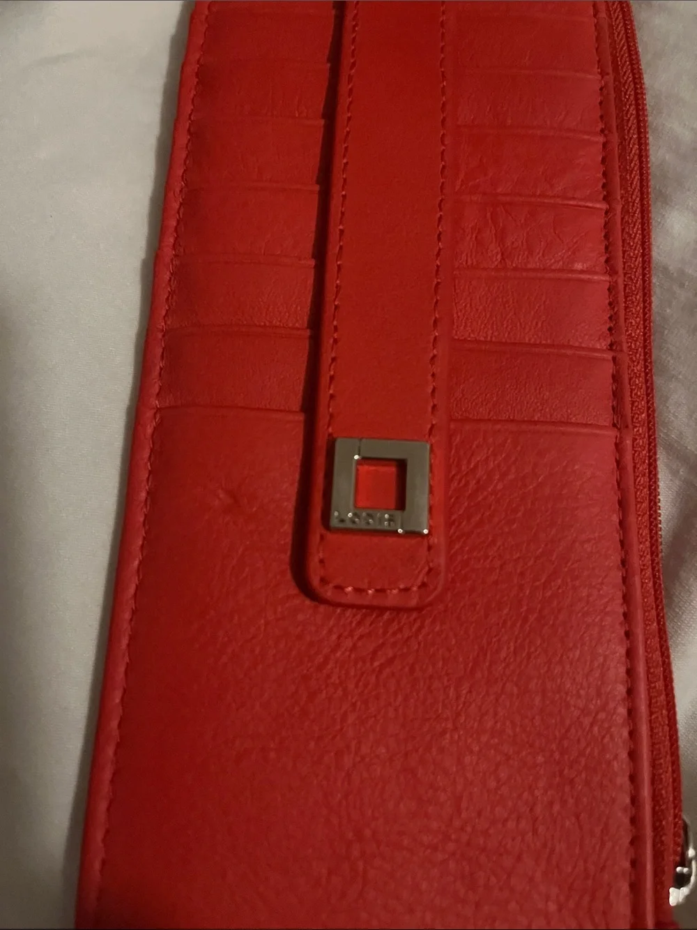 Lodis Vibrant Red Leather Zip Wallet with Strap Accent